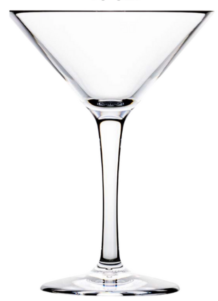 Empty dishwasher safe Bold Acrylic Martini Glass, 10 oz on a white background.