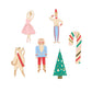 Nutcracker Ballet Crackers featuring six festive paper cutouts: a ballerina, soldier, mouse king, nutcracker, Christmas tree, and candy cane.