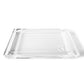 Minimalist Lucite Soap & Candle Tray Collection tray made of acrylic with a circular logo embossed in the bottom corner.