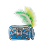 The Meowwife Sardines Cat Toy by Haute Diggity Dog features a blue design with a “Catnip & Sardine Blend” label, playful cartoon cat artwork, and is topped with green and yellow feathers plus a small blue fish decoration. Filled with organic catnip, this unique toy promises hours of interactive fun—perfect for playful cats who love something special!.