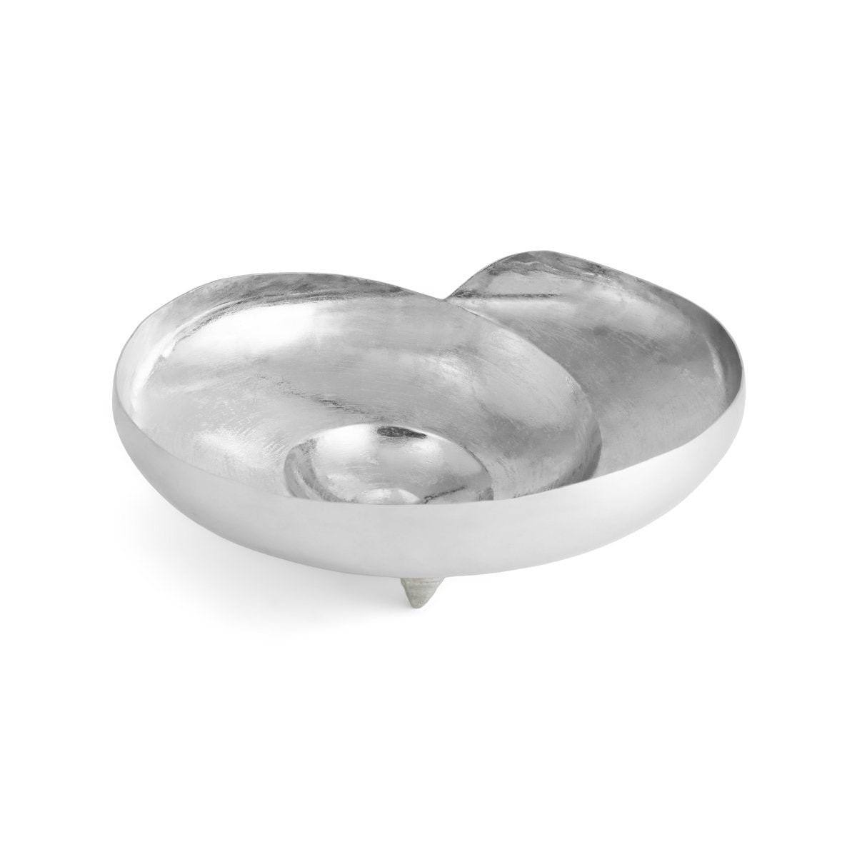 A sleek, asymmetrical silver bowl from the Michael Aram Ocean Reef Serveware and Barware Collection is displayed on a white background—ideal for serving or enhancing your space with coral reef-inspired decor.