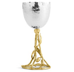The Olive Branch Kiddush Cup by Michael Aram features a hammered silver goblet atop a gold, vine-inspired base with leaf and branch details—perfect as an elegant individual gift.