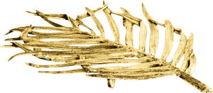 The Michael Aram Palm Trivet features sculpted textures and stylized, elongated gold fronds set against a white background—an ideal addition to any palm collection.