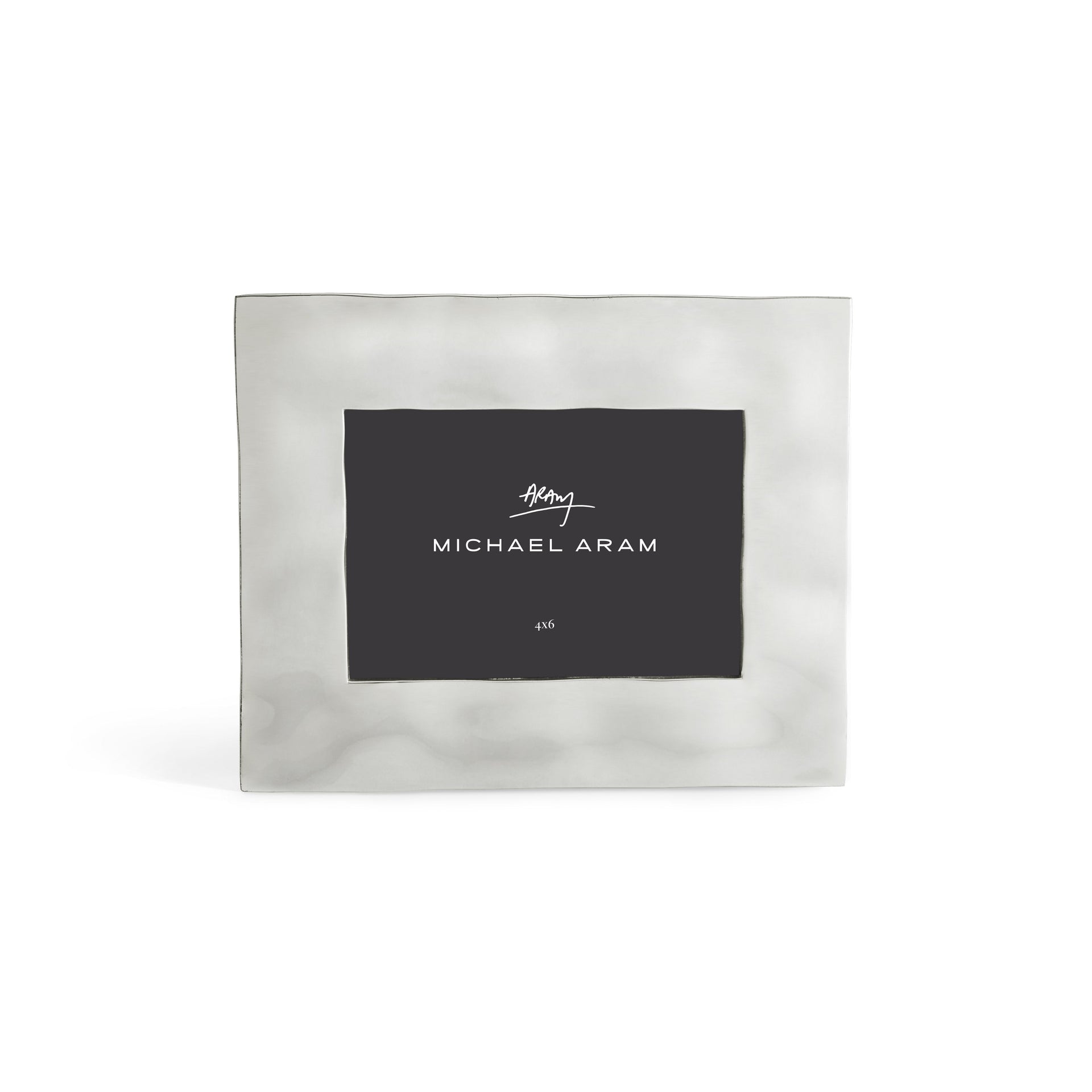 The Michael Aram Reflective Frame Nickel Collection is a square, silver-toned picture frame with a simple brushed finish and a brand-name placeholder insert.