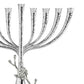 The Michael Aram White Orchid Menorah features a handcrafted, hammered silver texture and floral accents on the base, displayed against a white background—an elegant addition to your menorah collection.