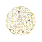 The Michael Aram Wildflower Serveware Collection features a round decorative piece with an intricate gold wire pattern and handcrafted wildflowers in pastel and bright hues—ideal as a unique centerpiece basket.