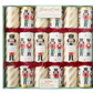 A boxed set of six Hester & Cook Nutcracker Collection Christmas crackers, each decorated with a nutcracker illustration and gold diagonal stripes.