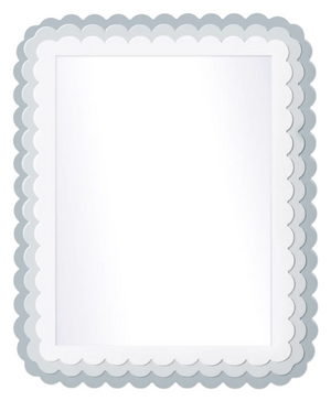The Carnival Krewe Rectangle Mirror by Fleur Home features a scalloped silver and white frame, shown from the front against a white background.