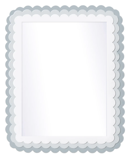 The Carnival Krewe Rectangle Mirror by Fleur Home features a scalloped silver and white frame, shown from the front against a white background.