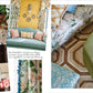 Living room collage featuring floral patterns, pastel upholstery, fresh pink flowers, decorative pillows, a lamp, and a green ottoman atop a geometric rug—evoking the timeless appeal of all-American style as showcased in “More Beautiful: All American Decoration” by Rizzoli.