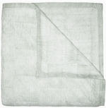 Expertly hand quilted from soft cotton voile, the Nandi Bedding Collection by John Robshaw features a folded light quilt with thin, horizontal green stripes and a corner turned down to reveal an underside with matching stripes, offering a lightweight and luxurious feel.