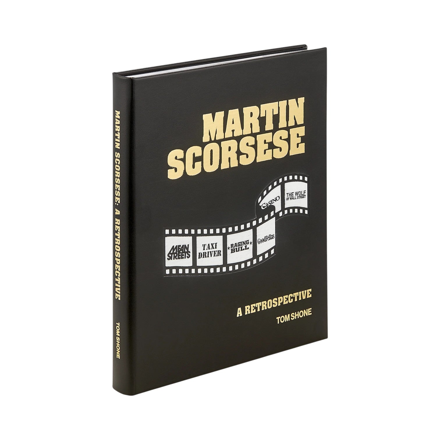 Martin Scorsese: A Retrospective" by Graphic Image is a hardcover book with gold lettering on a black cover—a perfect gift for film buffs and admirers of the iconic director.