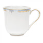 The Herend Princess Victoria Light Blue Collection mug features white porcelain with a gold-rimmed edge and handle, accented by light blue and gold patterns near the top, inspired by hand-painted designs.