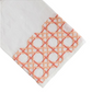 The Cane Bath Collection by Haute Home features elegant white Italian linen adorned with a geometric pattern of intersecting peach and pink lines embroidered near the edge, making it perfect for use as a tip towel or tissue box cover.