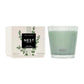 A glass Nest candle from the Wild Mint & Eucalyptus Collection sits beside its matching box, which features elegant greenery illustrations and displays "WELLNESS NEST NEW YORK WILD MINT & EUCALYPTUS.