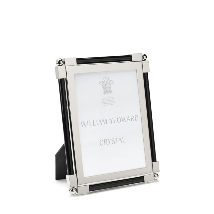 The Black Classic Frame Collection by William Yeoward Crystal is a rectangular photo frame featuring a bright finish with silver and black accents, shown with a labeled placeholder card.