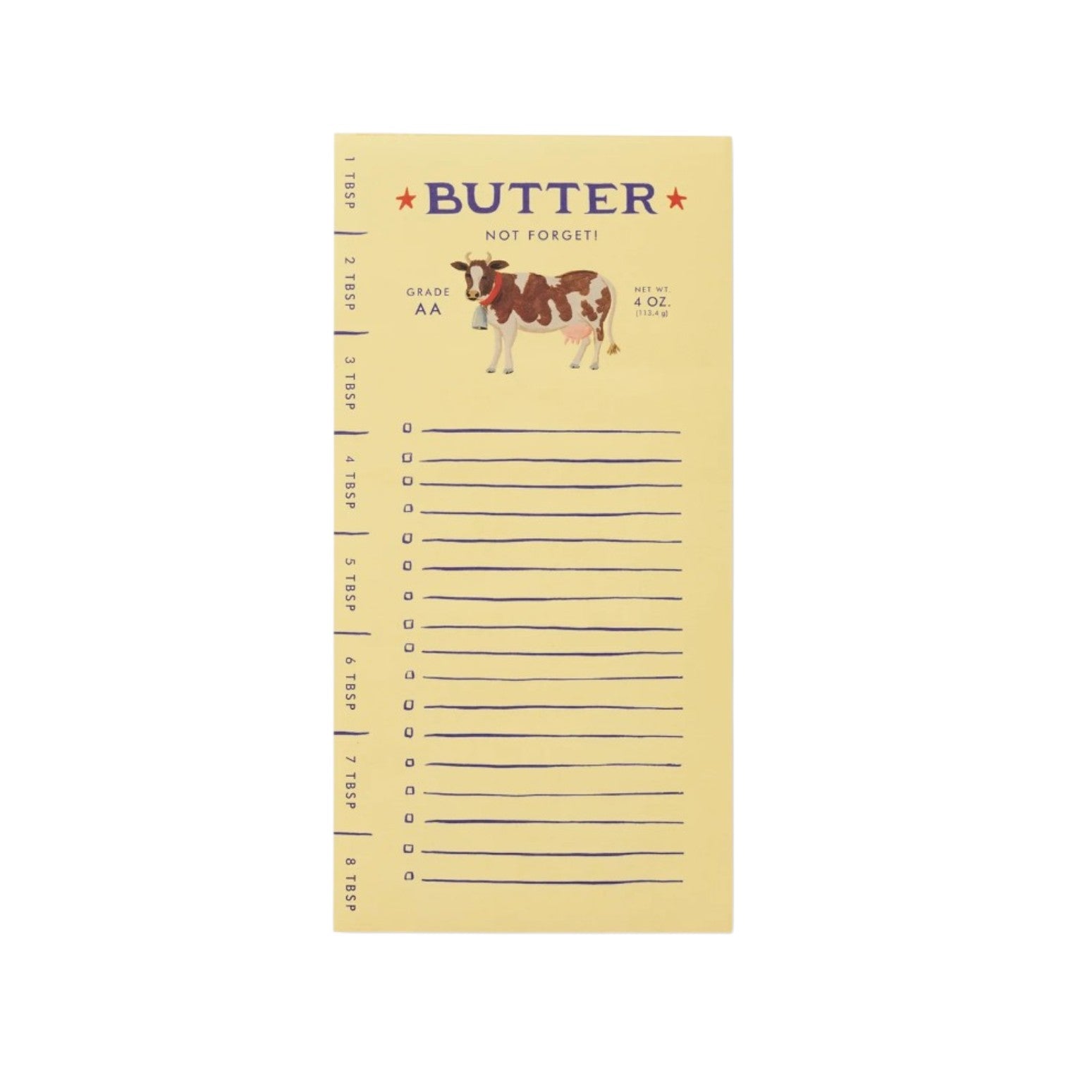 Bring vintage farm charm to your kitchen with the Home Sweet Home Collection by Rifle Paper Co.—a yellow notepad styled like a butter package, complete with cow illustration, measurement markings, and lined pages for notes.