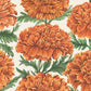 Brighten up your fall decor or festive Thanksgiving table setting with this seamless pattern of large orange marigold flowers and green leaves on a light background, featuring the Marigold Collection by Hester & Cook.