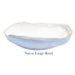 This ceramic bowl from the Beatriz Ball Encanto Periwinkle Collection features enameled white and blue colors with a luxurious gold rim, elegantly labeled as "Nuevo Large Bowl.