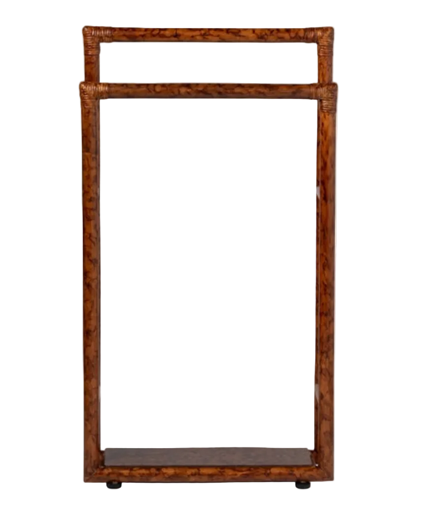 The Winthrop Collection rectangular umbrella stand by Pigeon & Poodle showcases an open-frame wooden design with a top handle, double-rod accents, and a solid base.