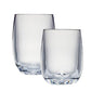 Two clear, empty stemless wine tumblers from the Bold Oasis Acrylic Drinkware Collection are placed side by side against a white background, showcasing modern drinkware style.