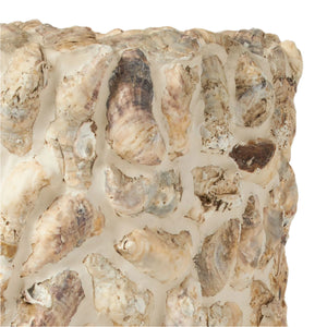 Close-up of the Borsala Oyster Shell Planter, Small by Made Goods, showcasing raw oyster shells set in a light-toned material for a uniquely natural look.
