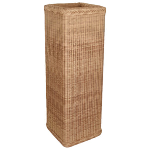 The Mainly Baskets Home Outdoor Braided Pedestal features a tall, rectangular wicker design with a woven pattern and open top—ideal as an outdoor decorative accent.