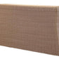 The Outdoor Scallop Console by Mainly Baskets Home is a rectangular synthetic rattan table with a woven texture and flared legs, displayed against a plain white background.