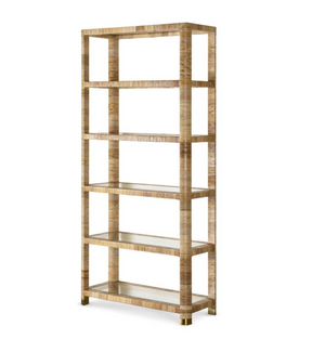 The Briland Etagere by Highland House is a rectangular wooden shelving unit with five open shelves, an open back, vertical design, and a light natural finish.