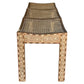 The Bojay Large 3 Seat Cane Bench features detailed carved floral patterns on the legs and sides, a woven cane seat, and a slightly curved design.