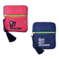 The Oh My Mahjong Coin & Dice Bag comes in two zippered fabric pouches—one in Strawberry Pink and one in classic navy—each featuring “OH MY MAHJONG” and a playful tassel on the zipper, making them perfect for storing dice and coins or using as a stylish Mahjong accessory bag.