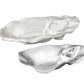 The Beatriz Ball Ocean Oyster Champagne Bucket Collection features two metallic, irregularly-shaped serving dishes, each crafted from aluminum alloy with a shallow main area and a smaller, scooped section on one side.