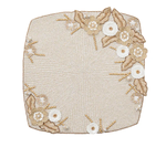 The Kim Seybert Bramble Placemat in Ivory/Natural features hand-embroidered gold and white beaded flowers and leaves on one corner—an elegant touch for your spring table setting.