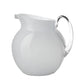 The Mario Luca Giusti Acrylic Palla Pitcher Collection features a white pitcher with a rounded body, curved spout, and shiny silver handle, showcasing contemporary elegance against a plain white background.