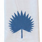 Introducing the Palm Leaf Bath Collection by Haute Home: a white cloth napkin elegantly crafted from fine Italian linen, featuring a blue palm leaf embroidered at its center. Elevate your table setting by pairing it with matching tip towels or a coordinated tissue box cover for a refined, cohesive look.