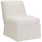 The Hickory Chair Armless Dressmaker Chair features an upholstered design with a white fabric slipcover, a tailored dressmaker skirt, straight back, and a plush spring-down seat cushion, shown on a plain white background.