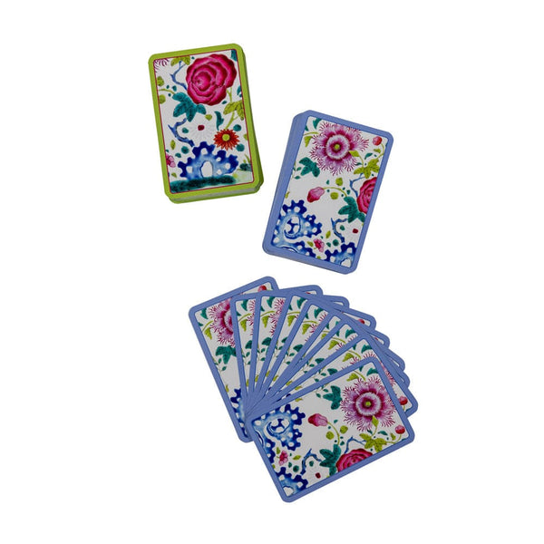 A deck of playing cards featuring beautiful flower designs by Caspari.