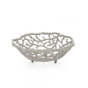 White serving bowl with an open, coral-inspired design and three small feet, from the Ocean Reef Serveware and Barware Collection by Michael Aram.