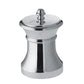 A polished metal pepper grinder from the Ercuis Salt and Pepper Mill Collection, with a mirror-effect finish and "P" engraved on the lid, stands out against a white background.