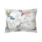 The Naiades Bedding Collection pillowcase by Yves Delorme features a botanical and bee print in green, purple, coral, and blue on white organic cotton for comfort and style.
