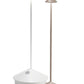 The Zafferano Pina Lamp Collection by Zafferano America includes two modern, portable lamps with triangular bases and conical shades in white and beige. These cordless, rechargeable lamps feature touch sensors on the base, ideal for indoor and outdoor use.