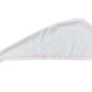 The Weezie Towels Hair Towel Wrap is a white microfiber towel with a pointed end and pink zigzag edging, shown flat on a white background—ideal for customizable hair care routines.