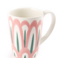 Themis Z Symi Green and Pink Collection ceramic mug from the handcrafted collection with pink and green abstract design on a white background.