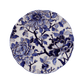 Round ceramic plate from Gien France’s Pivoines Bleues Dinnerware and Serveware Collection, hand-painted with blue peonies and bold leaves on white, inspired by archival designs.