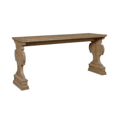 The Hickory Chair 17Th C. Italian Console features a rectangular wooden top, carved pedestal legs, and a natural wood finish inspired by 17th-century Italian designs and classic European style.