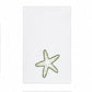 Experience the Playful Starfish Bath Collection by Haute Home—a white hand towel made from premium linen, adorned with a beautifully embroidered green and white starfish near the bottom center, perfect for elevating your home décor.