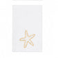 Introducing the Playful Starfish Bath Collection by Haute Home: a white towel made from premium linen, adorned with an embroidered yellow starfish near one corner. Displayed against a crisp white background, it’s an elegant and playful accent for your home décor.