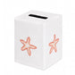 Introducing the Haute Home Playful Starfish Bath Collection: a white rectangular piggy bank adorned with two orange starfish illustrations and a convenient coin slot on top—a whimsical piece of décor that brings playful charm to any room.