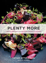 Cover of “Plenty More, Vibrant Vegetable Cooking” by Penguin Random House, displaying a colorful vegetable salad with greens, beets, and cheese on a dark plate—a vibrant introduction to the inventive vegetarian recipes inside.