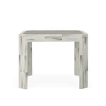 The Century Furniture Compositions Game Table features a grey-brown top with a faux horn finish, light and dark rectangular segment pattern, and four thick, blocky legs.